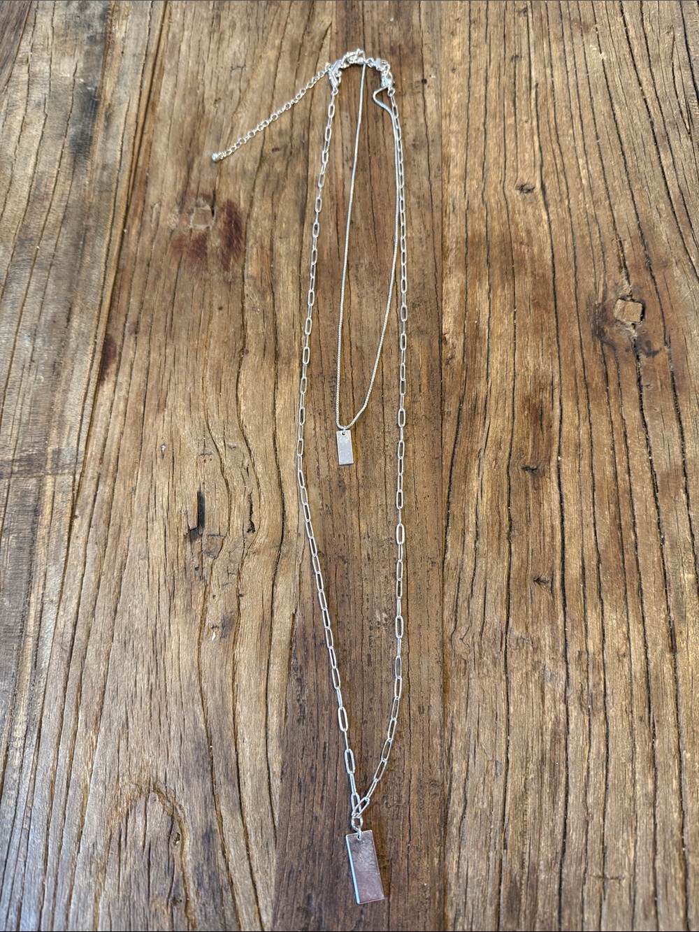 Anthropologie Silver Layered Rectangle Pendant Necklace